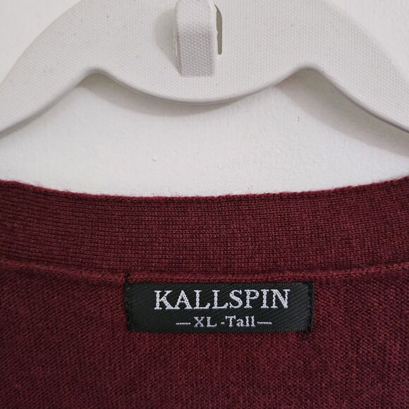 Kallspin Vest Mens XL Tall XLT Red Wool V Neck Sweater Academia Button Front - Picture 2 of 8